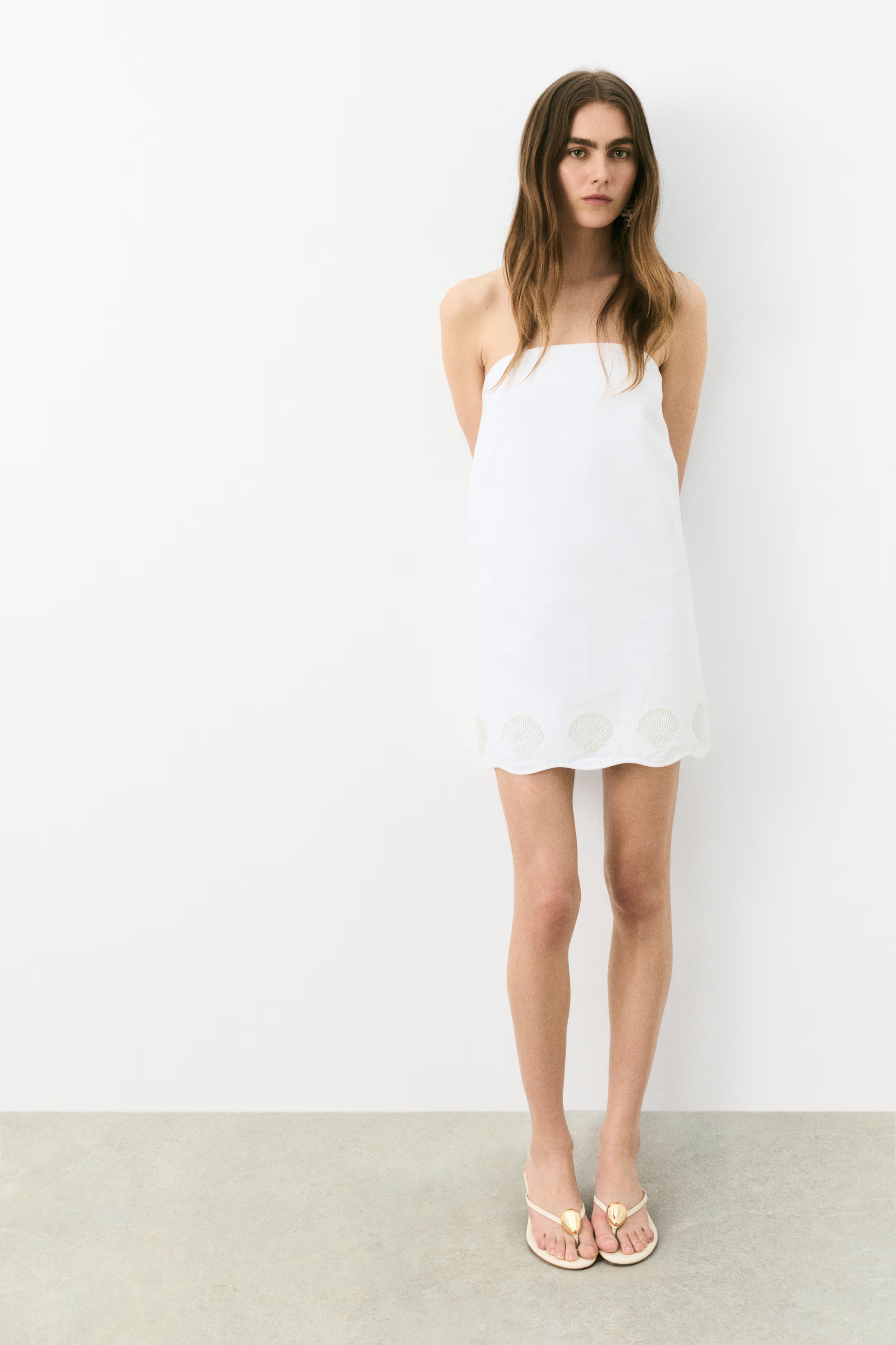Bead-Embellished Bandeau Dress - White - Ladies | H&M US | H&M (US + CA)