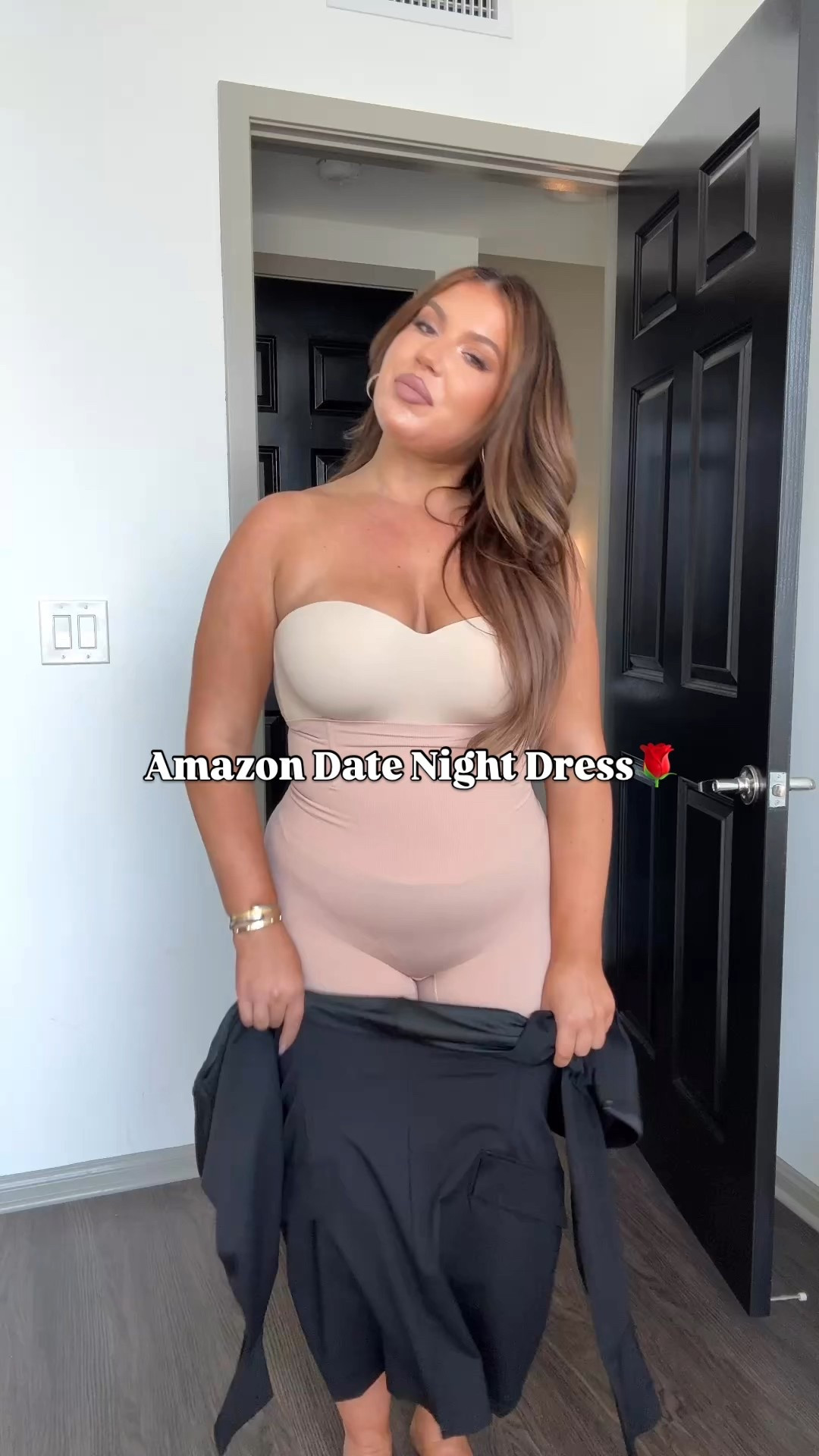 Amazon Date Night Dress! 😍 Wearing a L (stretchy, TTS), boots are wide-calf friendly (mine are 16.5") and heels are super comfy! Also linked shapewear and accessories!