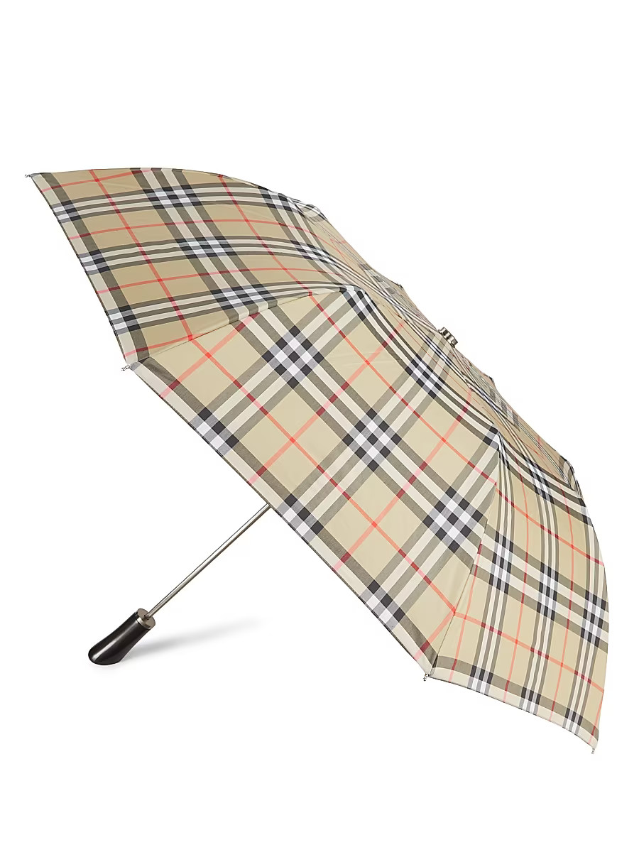Checked Round Umbrella - Sand Ip Check | Saks Fifth Avenue