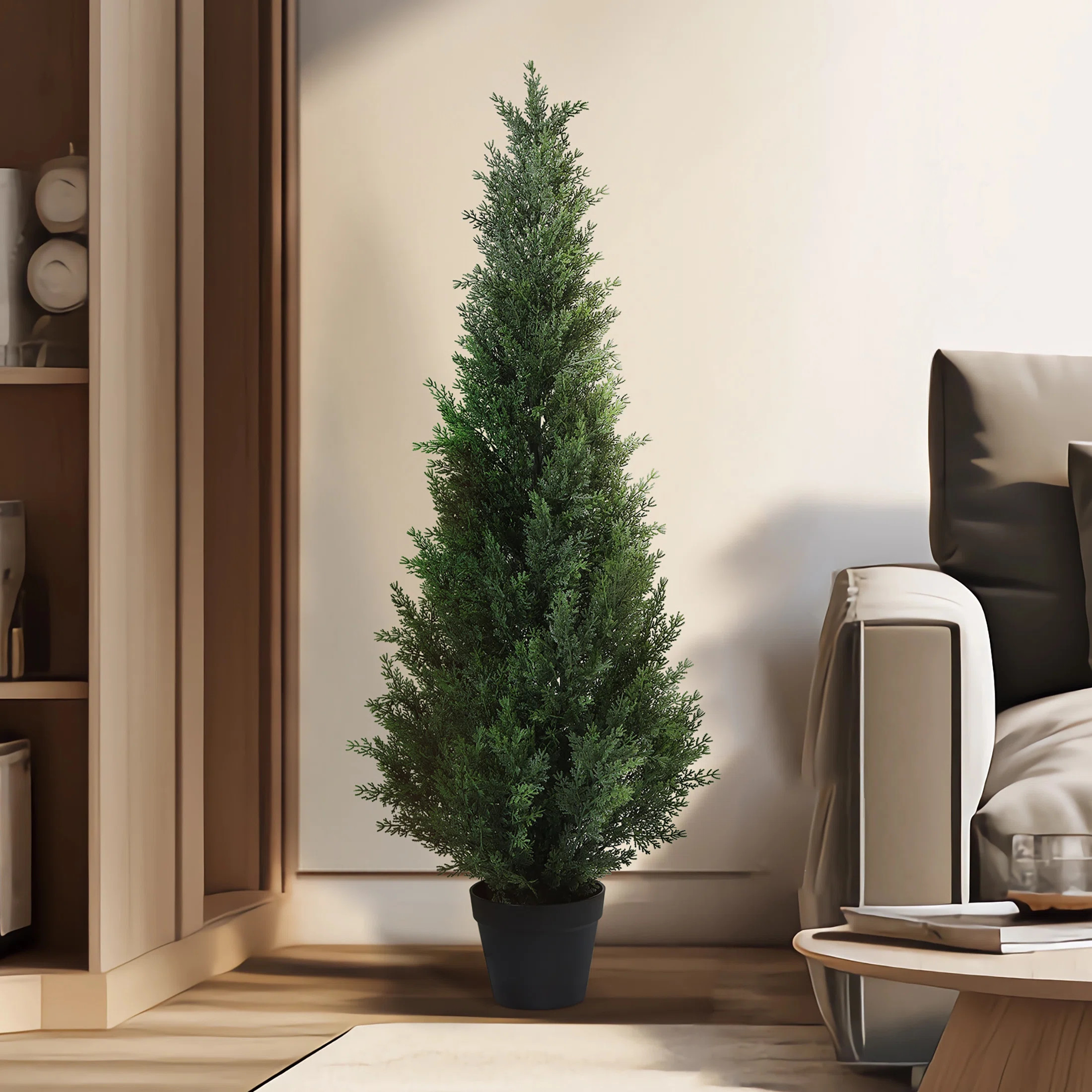Adcock Faux Cedar in Pot, Fake UV Rated Potted Tree, Faux Green Plant, Fake Tree for Home Décor | Wayfair North America