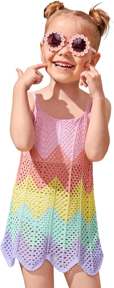 SOLY HUX Toddler Girl's Color Block Cable Knit Swimsuit Cover up Short Beach Cami Dress | Amazon (US)