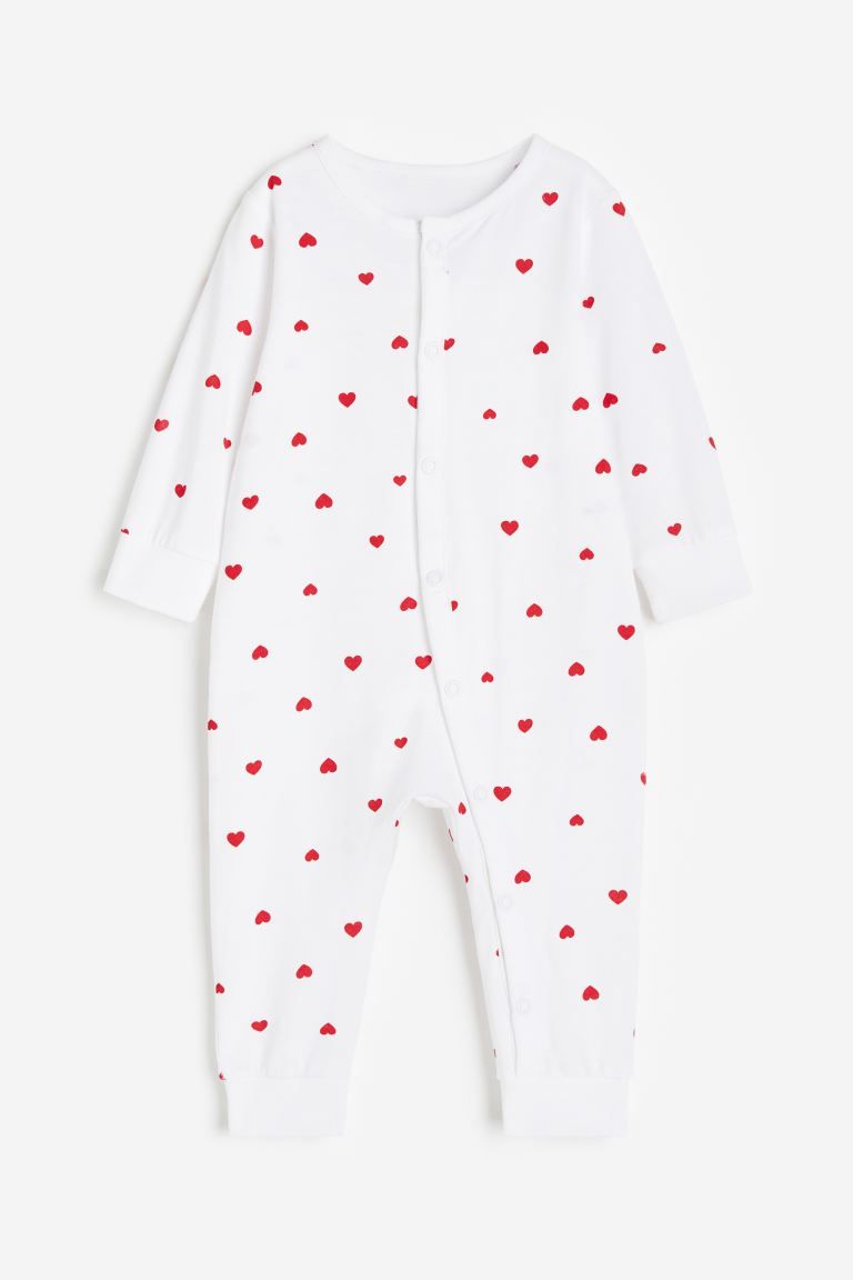 Patterned Pajama Jumpsuit - White/hearts -  | H&M US | H&M (US + CA)