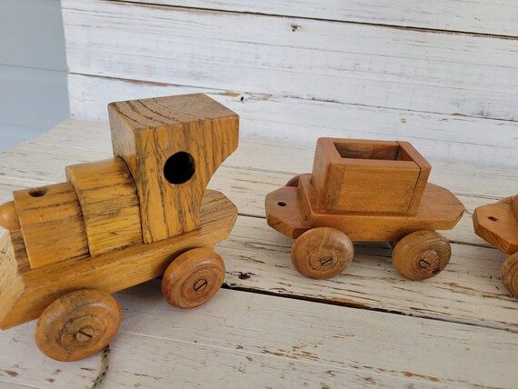 Wooden Train Set - Vintage Pull Toy - Vintage Wooden Trains - Interpur Trains | Etsy (US)