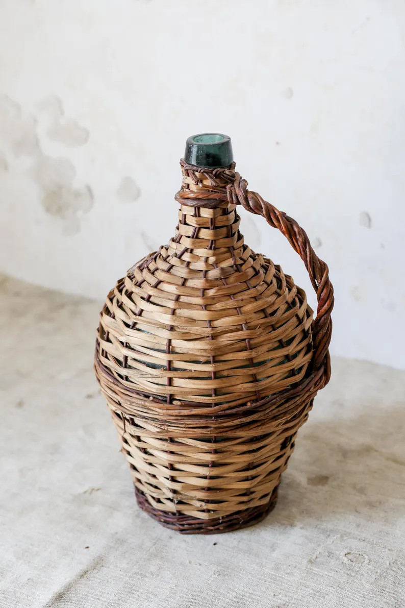 Vintage Wicker-wrapped Demijohn Wine Bottle - Etsy | Etsy (US)