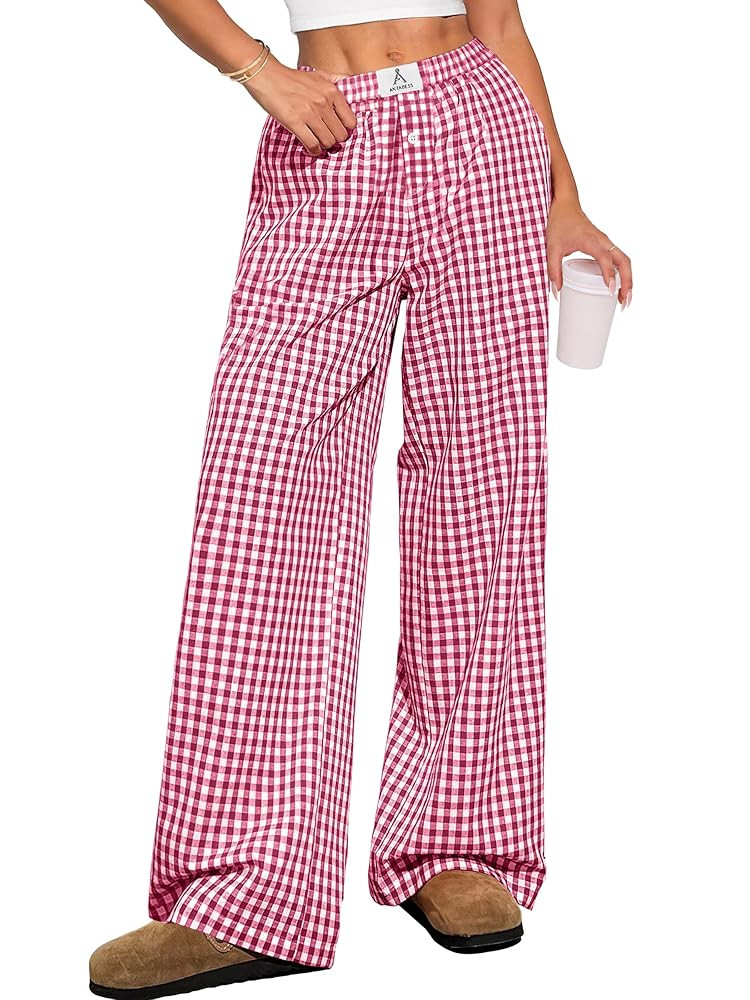 ANRABESS Womens Striped Gingham Pants 2025 Pajama Lounge Boxer Pants Cute PJ Bottoms Casual Wide ... | Amazon (US)