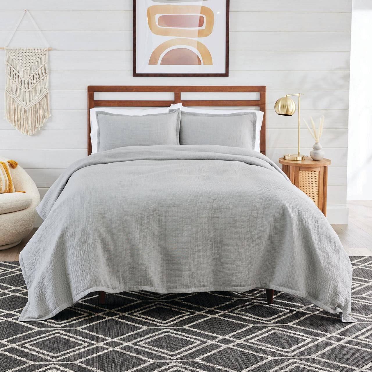 Better Homes & Gardens 3-Piece Silver Crinkled Gauze Duvet Set, Adult Full/Queen | Walmart (US)