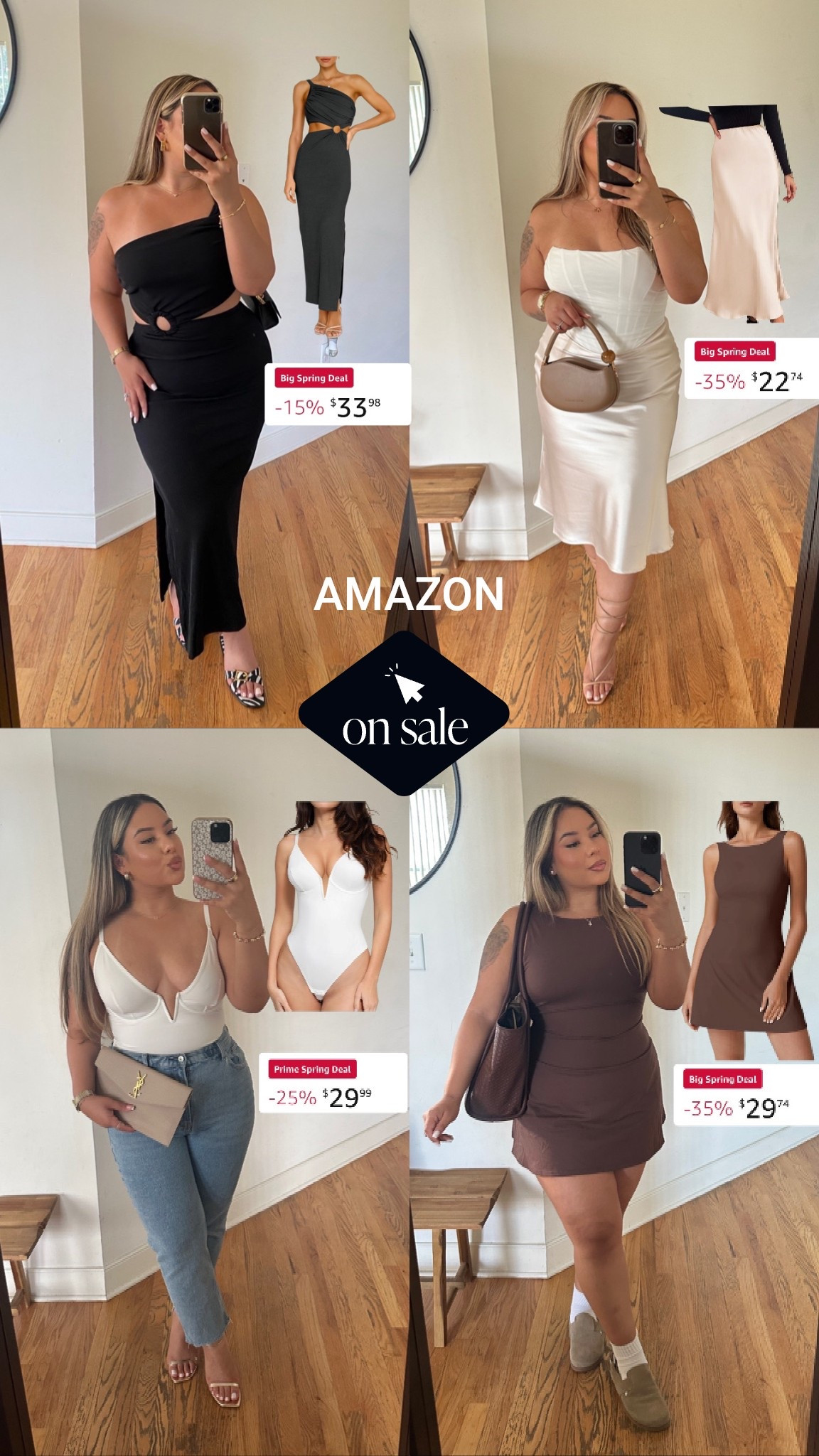 Some of my fav Amazon fashion finds that are on sale now! 

Black dress: L 
Skirt: L
Bodysuit: L
Brown Dress: L 

#LTKStyleTip #LTKSaleAlert #LTKFindsUnder50