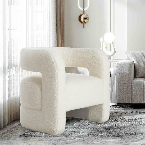 Modern Accent Chair Arm Tub Chair Upholstered Single Sofa for Living Room, White | Walmart (US)