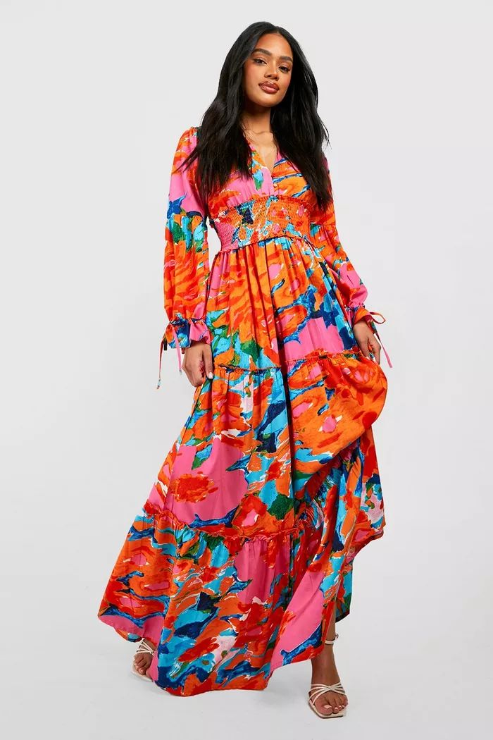 Floral Shirred Waist Maxi Dress | boohoo (US & Canada)