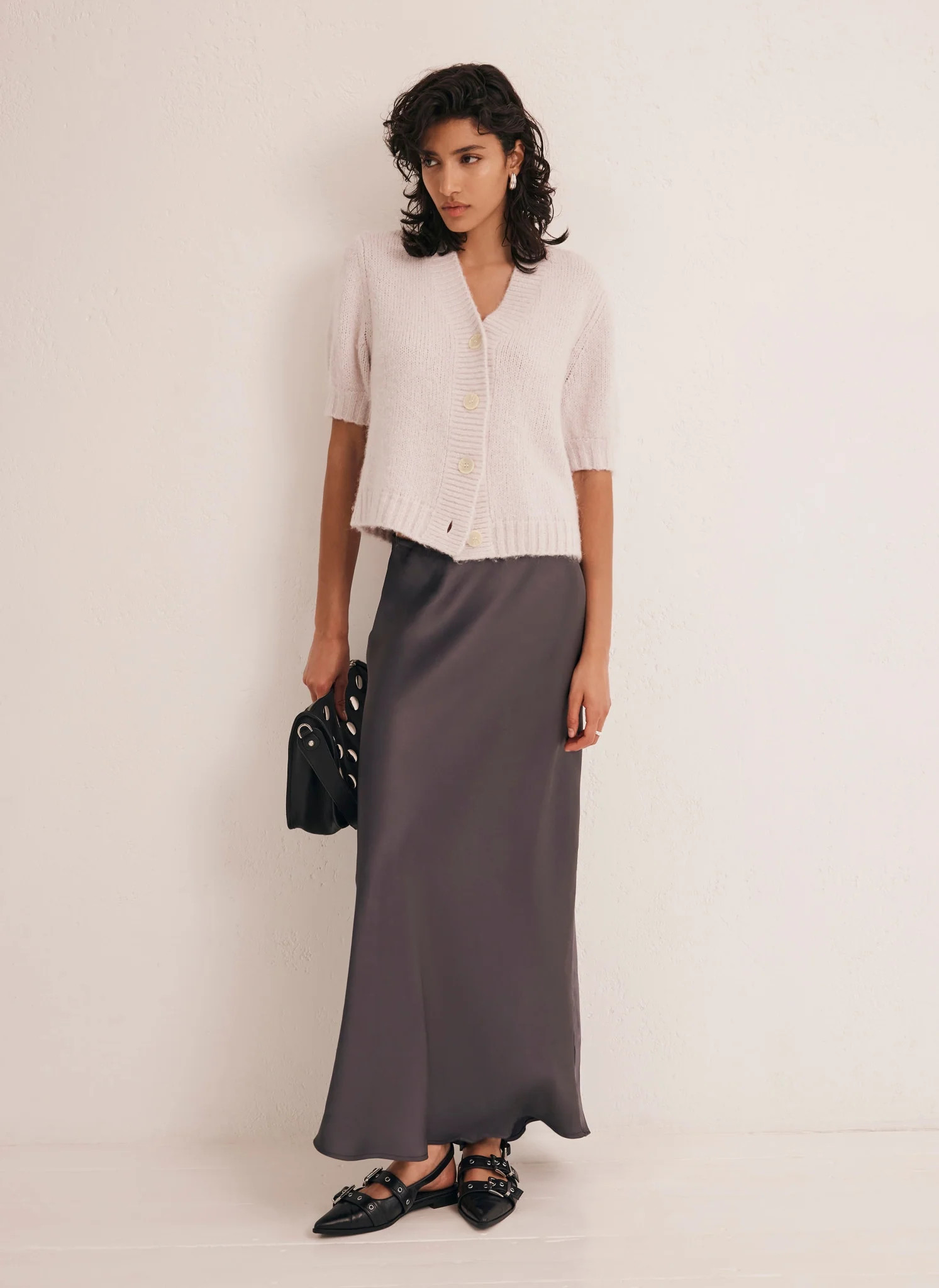 Grey Satin Maxi Slip Skirt | Mint Velvet