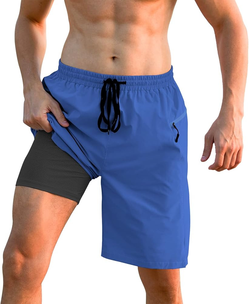 Cozople Mens Swim Trunks with Compression Liner 2 in 1 Board Shorts 9 Inch Quick Dry Swimming Tru... | Amazon (US)