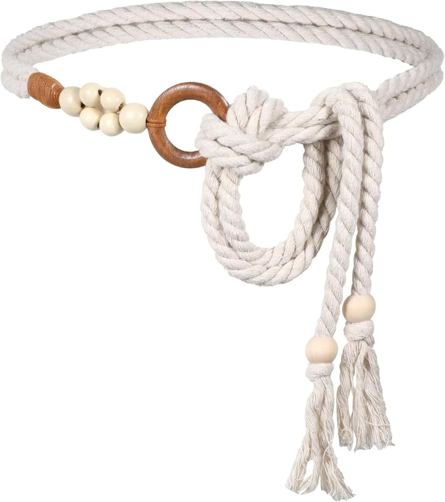Women Tassel Braided Waist Belt, Women's Skinny Tassel Waist Belts with Wooden Beads Waist Belt R... | Amazon (US)