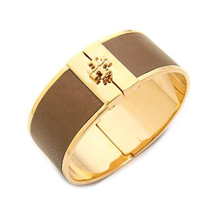 New Womens Skinny Leather Inlay Brass Metal Cuff Bracelet (Light Brown) | Walmart (US)