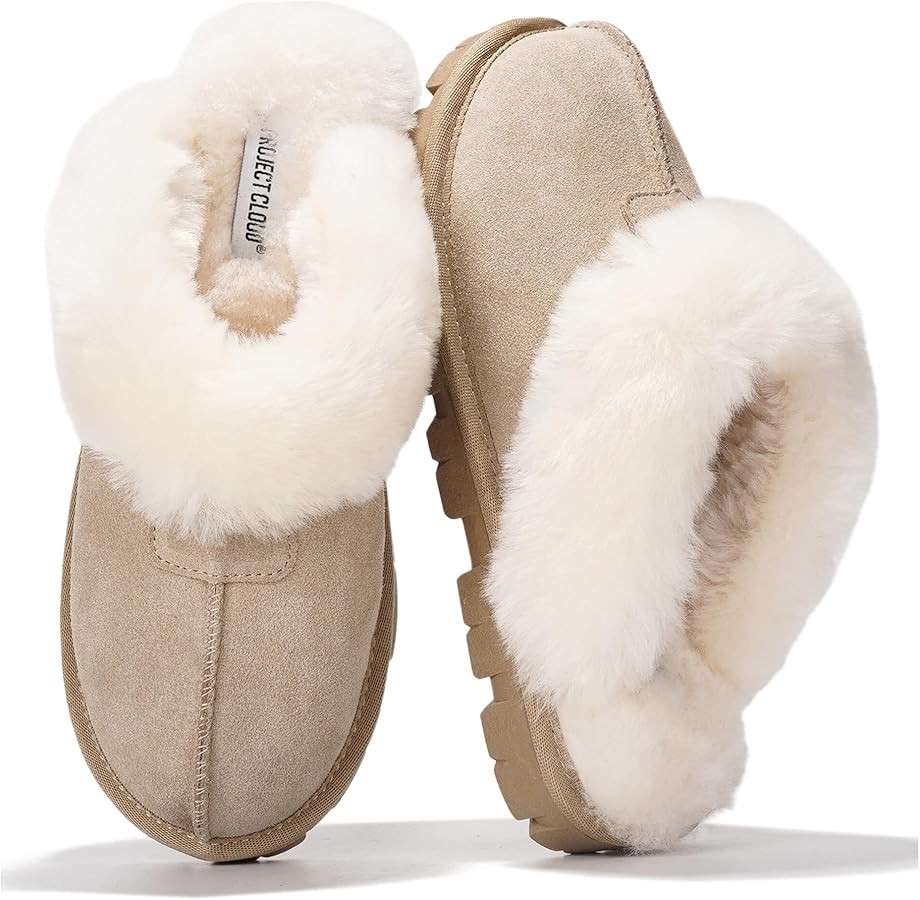 Project Cloud 100% Genuine Leather & Australian Shearling Slippers for Women - Cozy Memory Foam W... | Amazon (US)