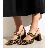 Women's Brown Leopard Print Block Heel Mary Jane Shoes Vegan New Look | New Look (UK)