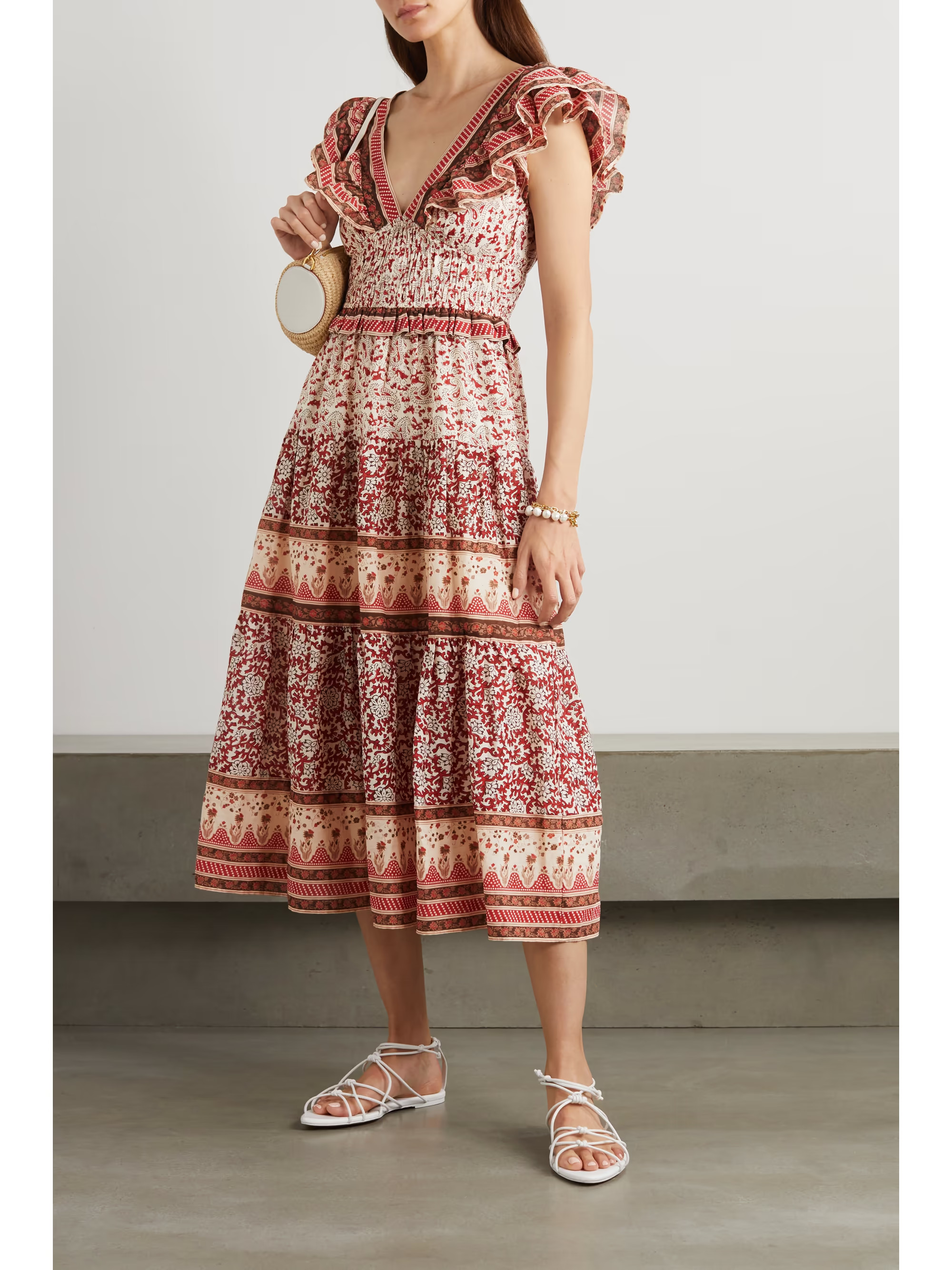 Ivette ruffled smocked paisley-print cotton-voile midi dress | NET-A-PORTER (US)