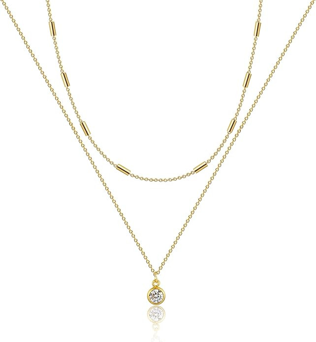 MIDEEO CZ Diamond Necklace for Women Dainty Layered Cubic Zirconia Solitaire Pendant Necklace Gol... | Amazon (US)