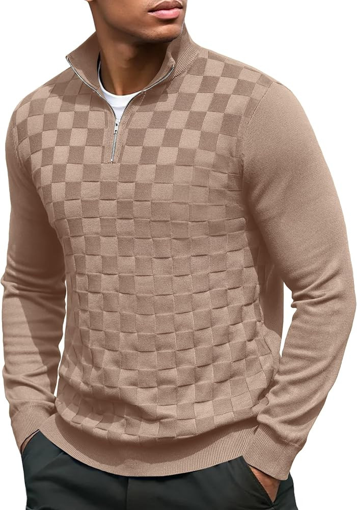 COOFANDY Quarter Zip Pullover Men Dress Sweaters Long Sleeve Mock Pullover | Amazon (US)