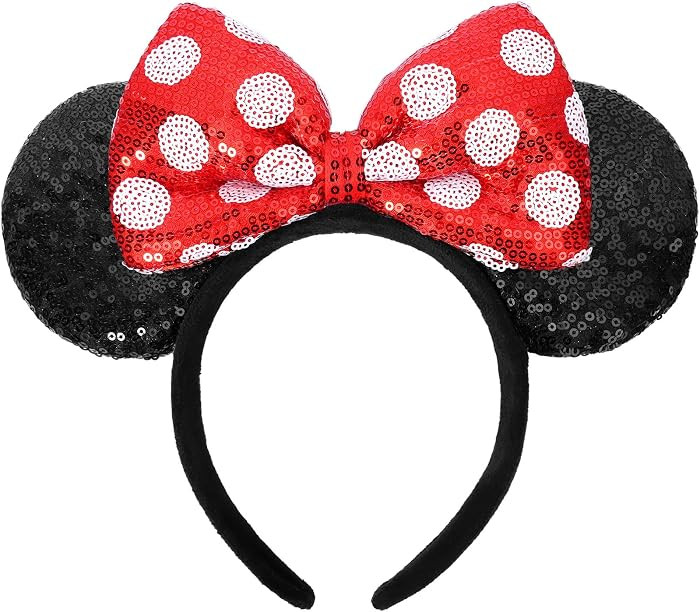 UNSPAZ Mouse Ears Headbands, Sequin Mouse Ears for Women Girls Boys, Shiny Bow Headband for Cospl... | Amazon (US)