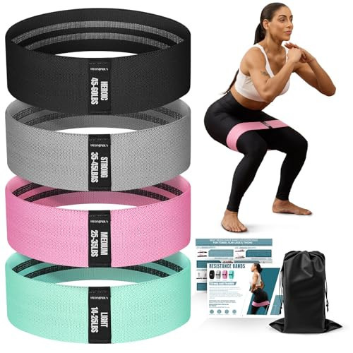 Resistance Bands for Working Out with Guide, 4 Workout Bands for Women & Men, Fabric Exercise Bands for Legs, Hip, Glute, Butt, Booty Bands Set for Yoga, Pilates, Strength (Green, Pink, Gray, Black) | Amazon (US)