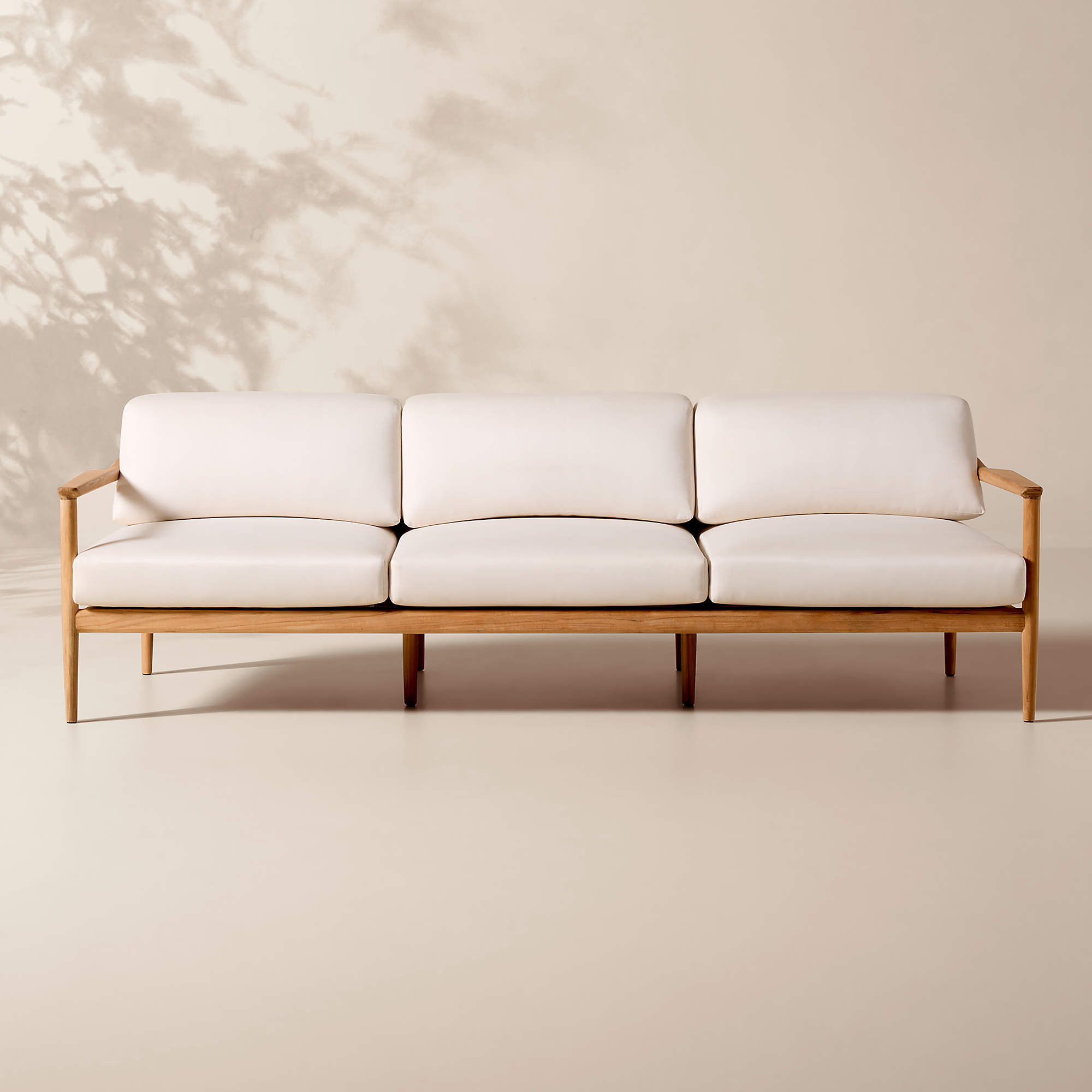 Tide 95" Teak Outdoor Sofa With Ivory Sunbrella Cushions | CB2 | CB2