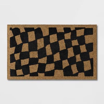 1'6"x2'6" Halloween Checkered Faux Coir Doormat Natural/Black - Hyde & EEK! Boutique™ | Target