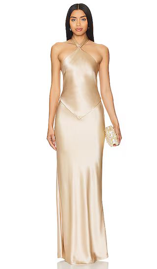 Ester Dress in Nude | Satin Maxi Dress | Yellow Satin Dress | Party Outfit | Revolve Clothing (Global)
