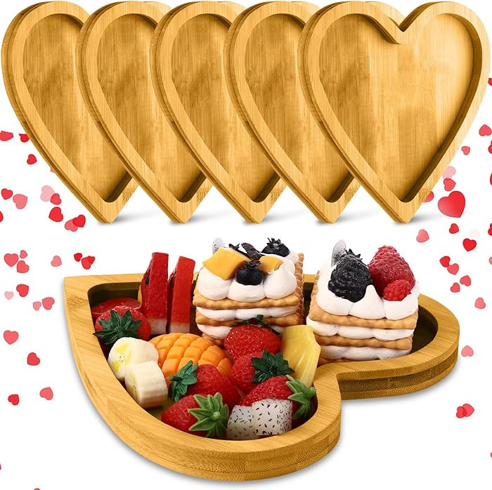 Suzile 6 Pcs Heart Shaped Cheese Board Charcuterie Plate Bamboo Serving Tray Dinner Plate Cake Bo... | Amazon (US)