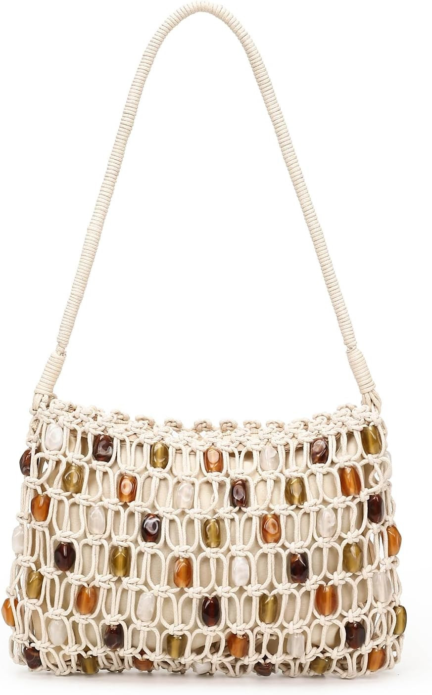 Herald Small Beaded Crochet Beach Bag Hobo Shoulder Purse for Women | Amazon (US)