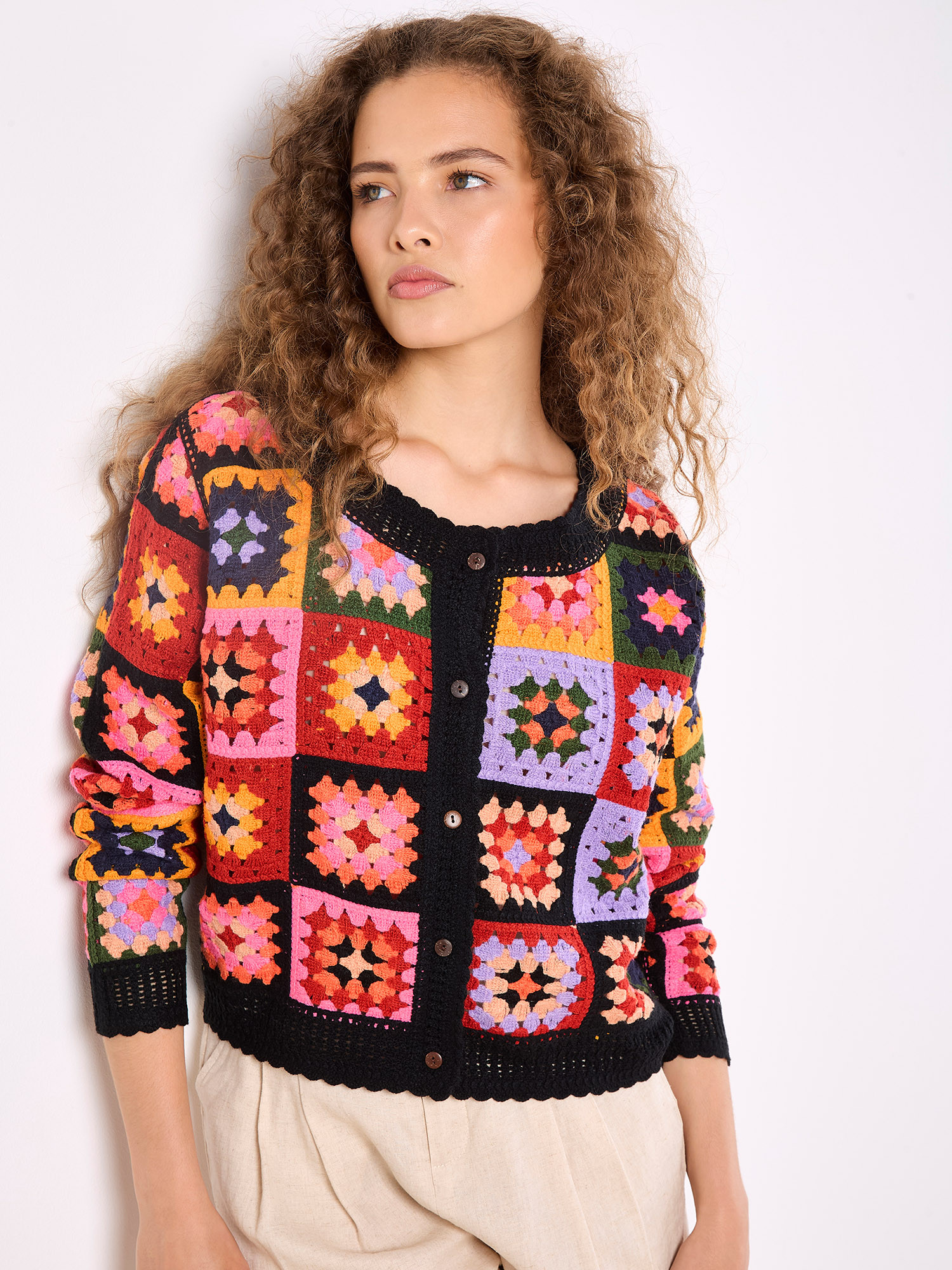 Colourful Crochet Squares Cardigan | Apricot Clothing | Apricot (UK)