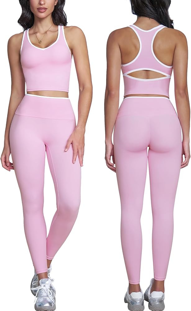ABOCIW Womens Color Block Workout Sets Racerback Tank Top High Waist Leggings Gym Set Yoga Pilate... | Amazon (US)