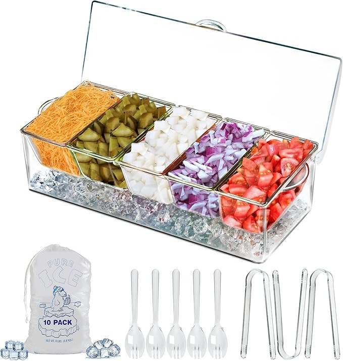 LIMOEASY Chilled Condiment Server, Clear Garnish Tray with Lid for Bar for Parties with 5 Removab... | Amazon (US)