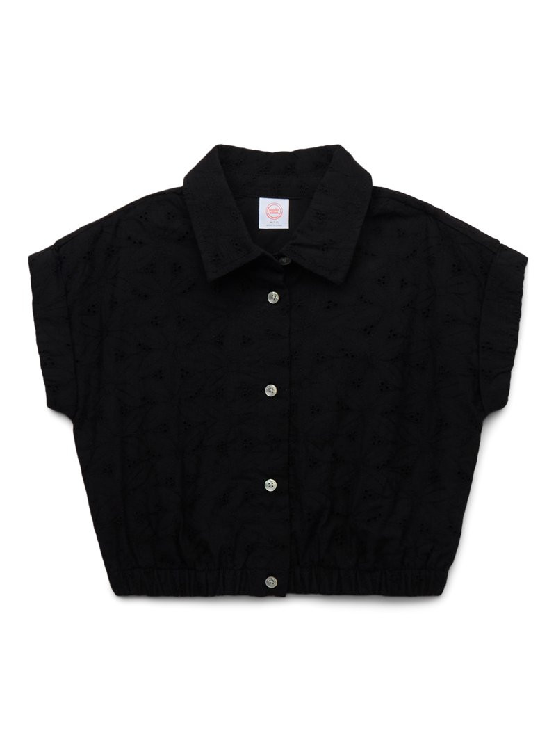 Wonder Nation Girls Eyelet Button Up Top with Short Sleeves, Sizes 4-18 & Plus | Walmart (US)