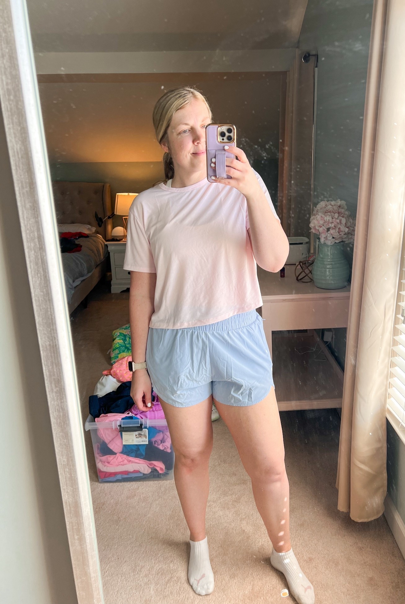 first day of wearing my go to shorts (that I have in 10 colors!) this spring! I am LOVING some of the new colors they have. I wear a size medium in both the top and bottoms. 

#LTKootd #LTKmomlife #LTKfitnessgoals