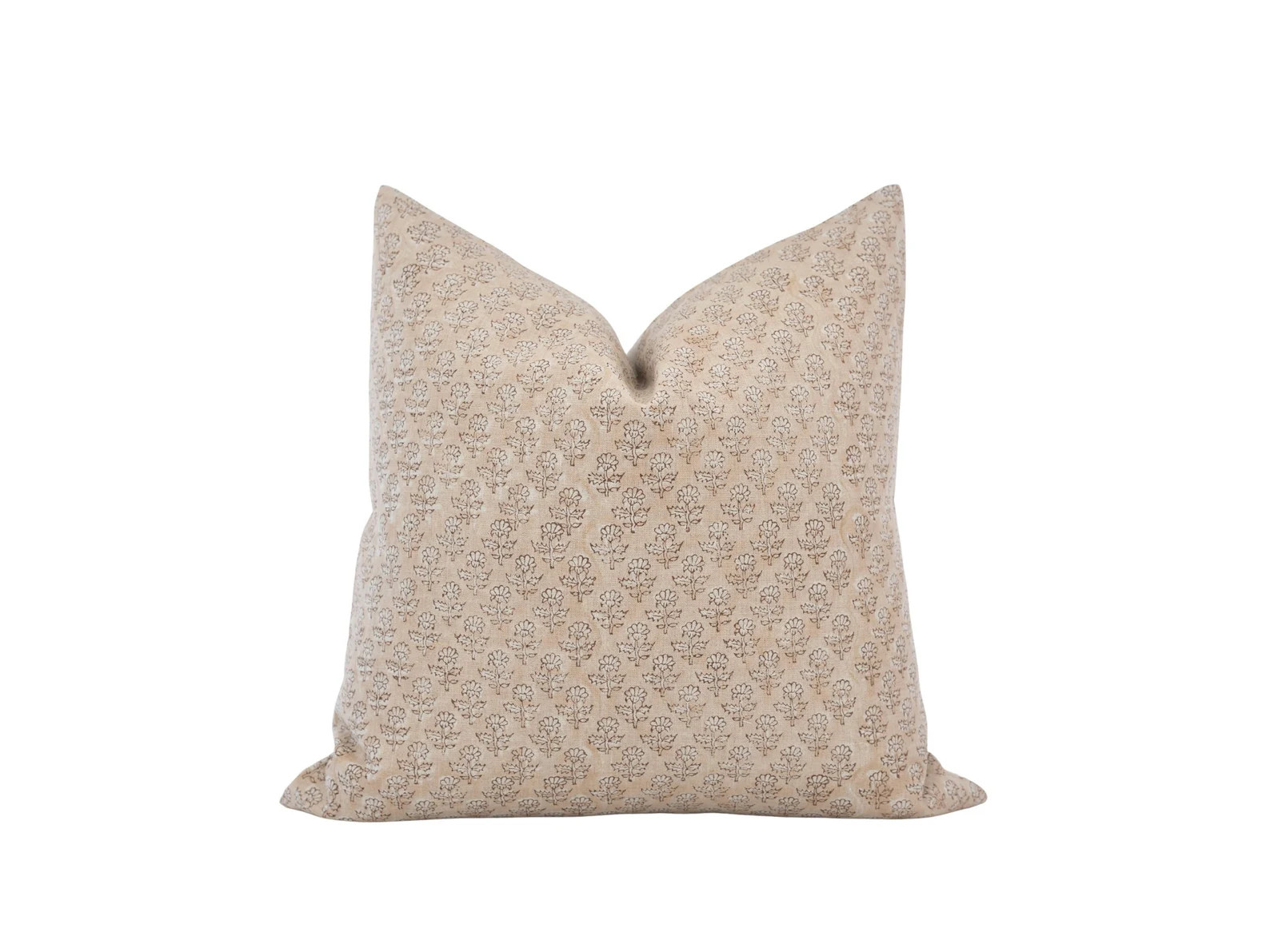 FIELE || Designer Sand Floral Linen Pillow Cover Block Print Pillow Farmhouse Pillow Light Tan Pi... | Etsy (US)