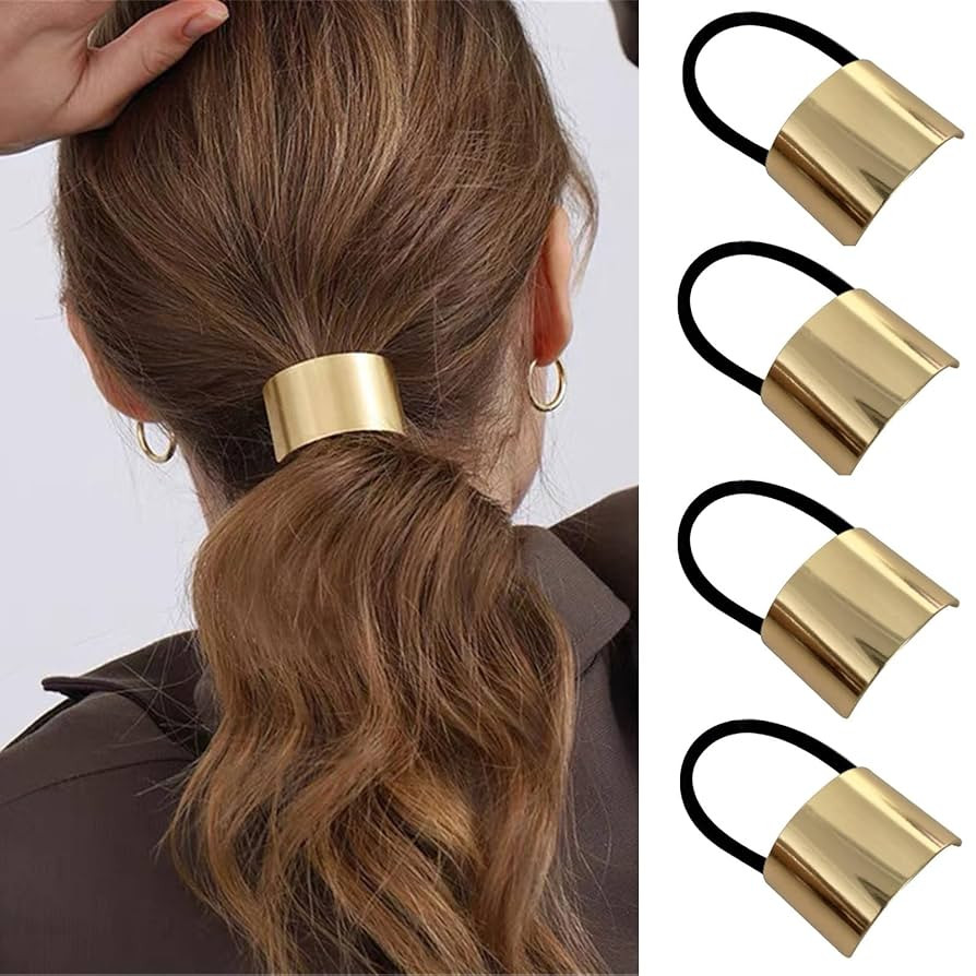 Papasgix Metal Hair Cuff: Geometric Elastic Accents for Thick Hair - Gold Ponytail Cuffs, Set of ... | Amazon (US)