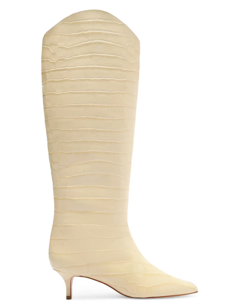Shop Schutz Maryana 50MM Crocodile-Embossed Wide-Calf Boots | Saks Fifth Avenue | Saks Fifth Avenue