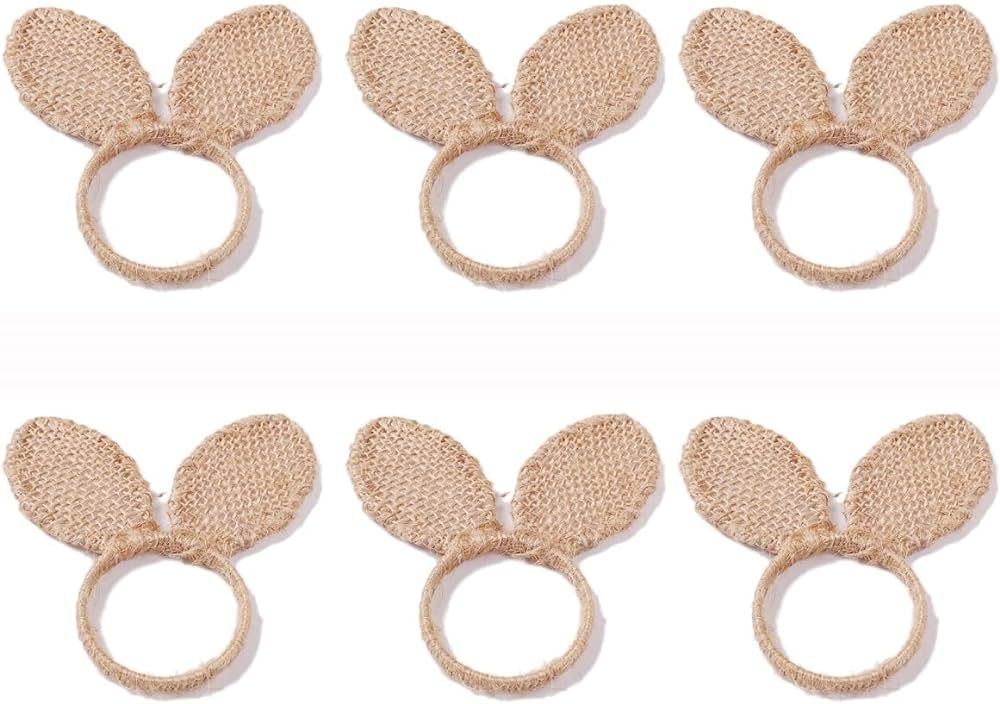 Jute Napkin Rings Set of 6, Easter Bunny Ears Napkin Rings Holder Napkin Rings Buckles Dining Tab... | Amazon (US)