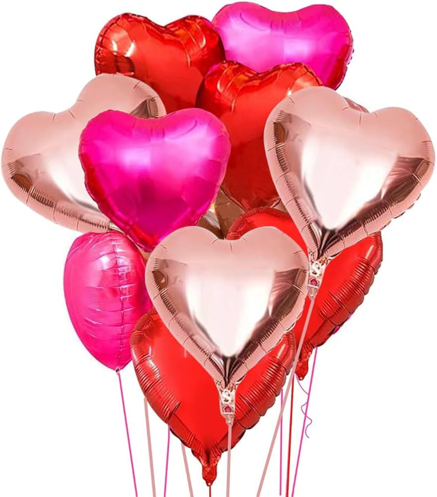 15pcs Valentines Balloons Heart Shaped Balloons Valentines Day Heart Balloons Heart Foil Balloons... | Amazon (US)