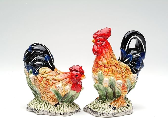 Fine Ceramic Rooster & Hen Salt and Pepper Shakers Set, 5" H | Amazon (US)