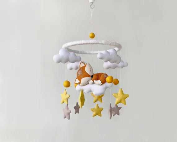 Baby crib mobile with fox cloud and stars hanging cot mobile | Etsy | Etsy (US)
