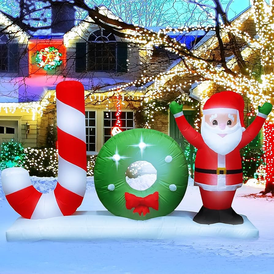 7 Ft Long Christmas Inflatable Joy Sign Yard Decoration Outdoor with LED Lights with Santa, Xmas Candy Cane and Christmas Wreath Giant Blow Up Holiday Garden Décor | Amazon (US)