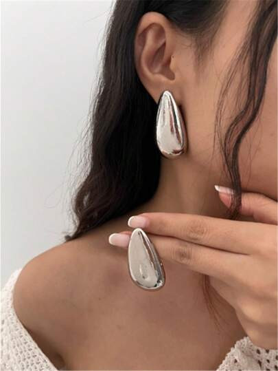 1 Pair Simple Fashionable Metal Water Drop Stud Earrings, Vintage Charm Jewelry Gift For Women | SHEIN