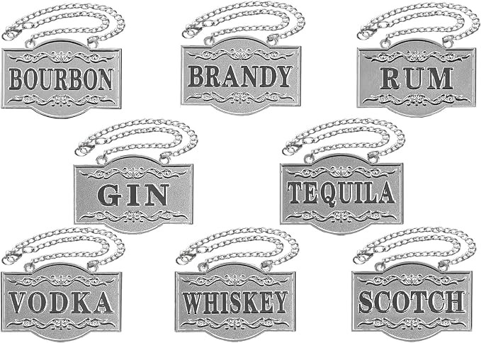Decanter Tags - Liquor Tags (Set of 8, Gorgeous Silver) Liquor Decanter Label:Gin, Vodka, Bourbon... | Amazon (US)