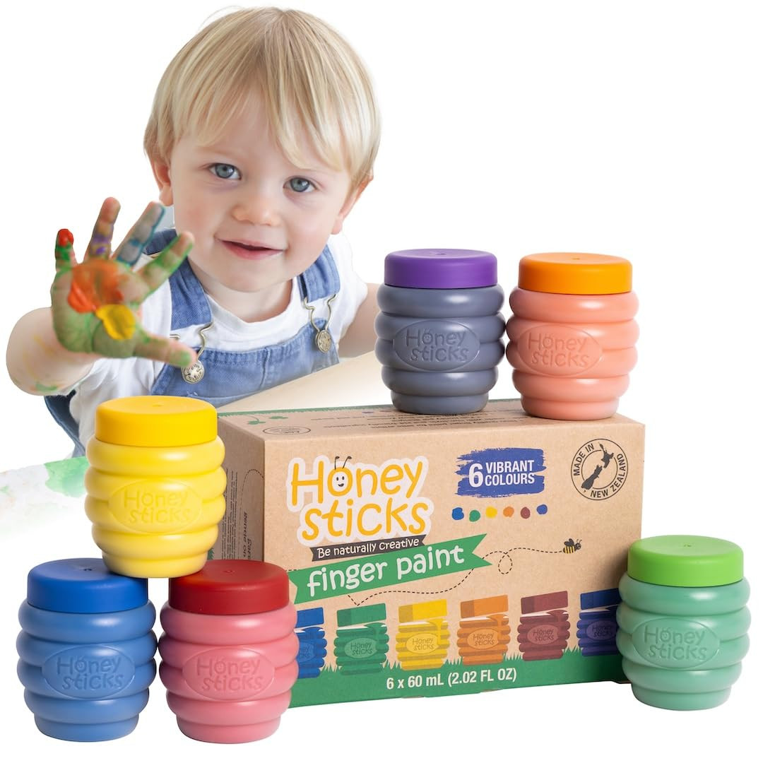 Honeysticks Non Toxic Finger Paint (6 Bright Colors), Washable from Skin, Safe Finger Painting fo... | Amazon (US)