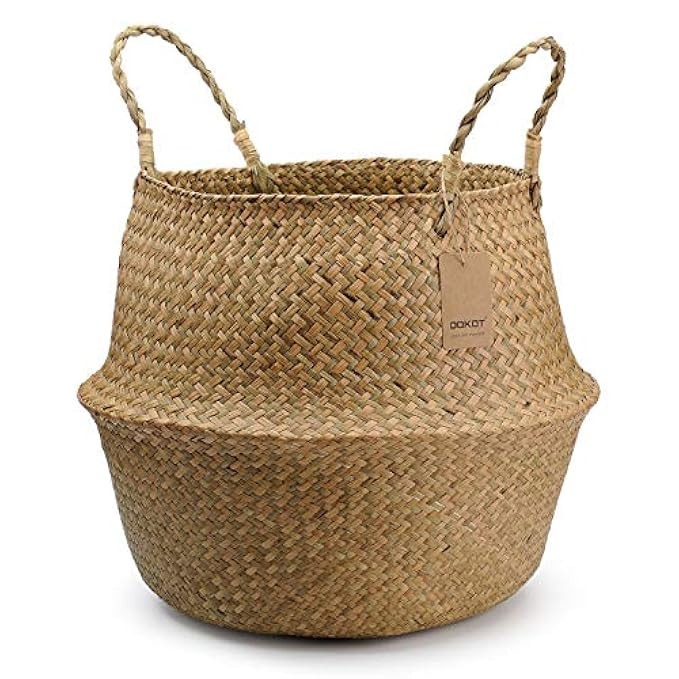 DOKOT Natural Seagrass Belly Basket with Handles, Large Storage Laundry Basket (15“ Diameter x 13.4" | Amazon (US)