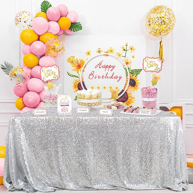 QueenDream Sequin Tablecloth 60x102 Inch Silver Tablecloth Christmas Glitter Tablecloth 6ft for B... | Amazon (US)