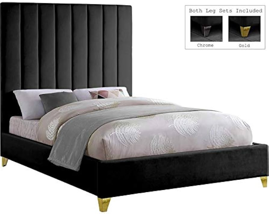 Meridian Furniture ViaBlack-K Via Collection Modern | Contemporary Rich Black Velvet Upholstered ... | Amazon (US)