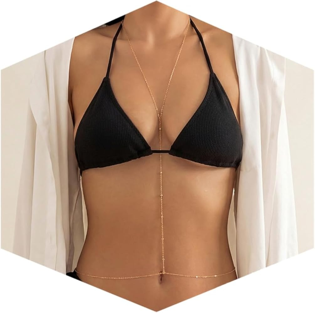 14K Gold Plated Sexy Body Chains for Women, Layered Rhinestone Crossover Bikini Bra Body Jewelry,... | Amazon (US)