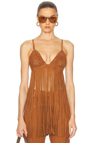 Jacinta Suede Fringe Bra Top | FWRD 
